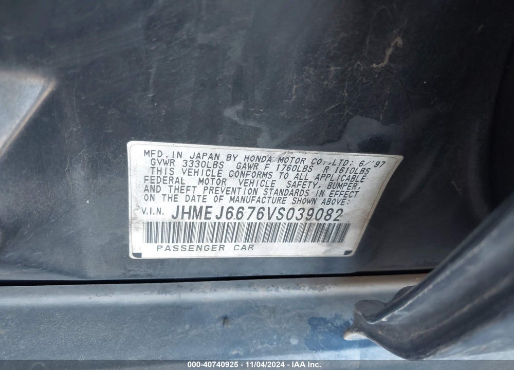 1997 HONDA CIVIC LX VIN: JHMEJ6676VS039082