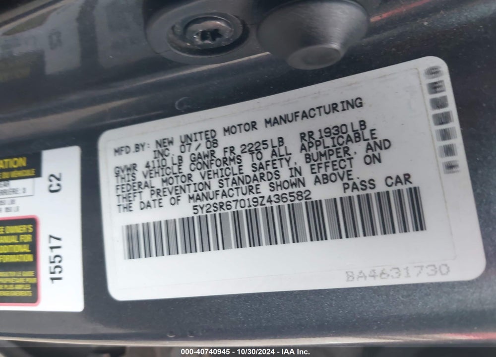 2009 PONTIAC VIBE GT VIN: 5Y2SR67019Z436582