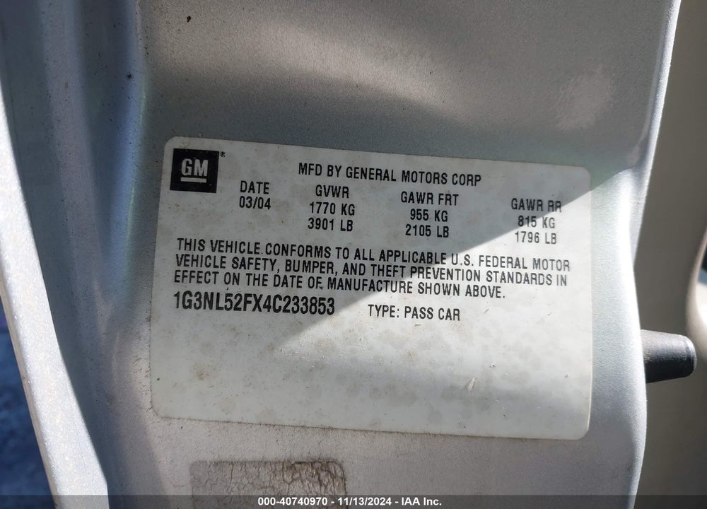 2004 OLDSMOBILE ALERO GL1 VIN: 1G3NL52FX4C233853