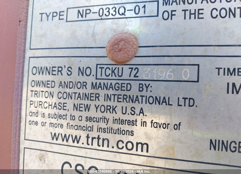 2022 TRITON 40' CONTAINER VIN: TCKU7231960