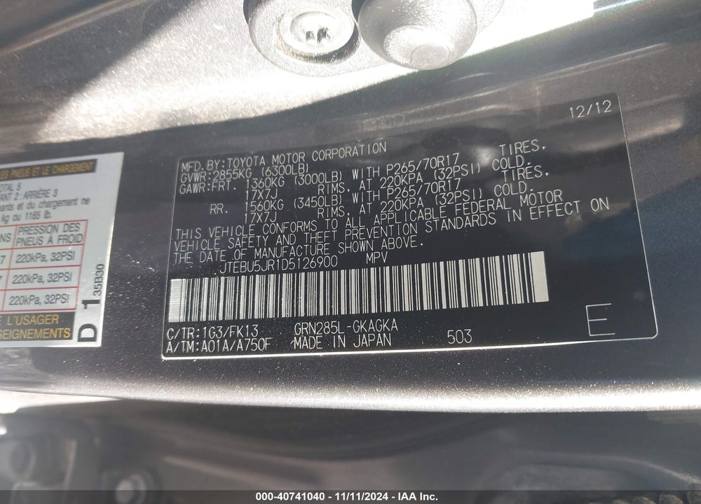 2013 TOYOTA 4RUNNER SR5 VIN: JTEBU5JR1D5126900