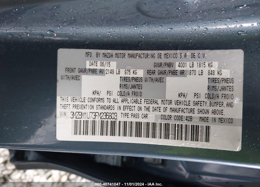 2015 MAZDA 3 I SPORT VIN: 3MZBM1U73FM236803