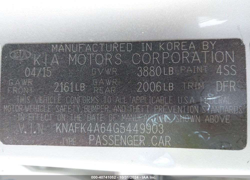 2016 KIA FORTE LX VIN: KNAFK4A64G5449903