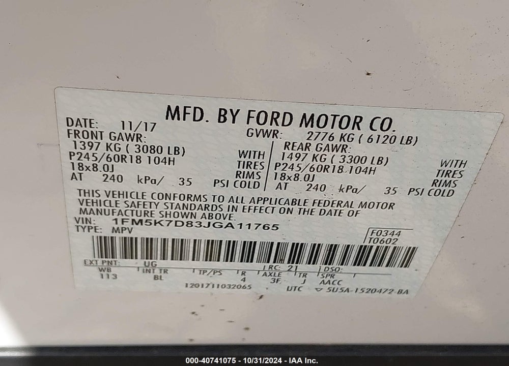 2018 FORD EXPLORER XLT VIN: 1FM5K7D83JGA11765