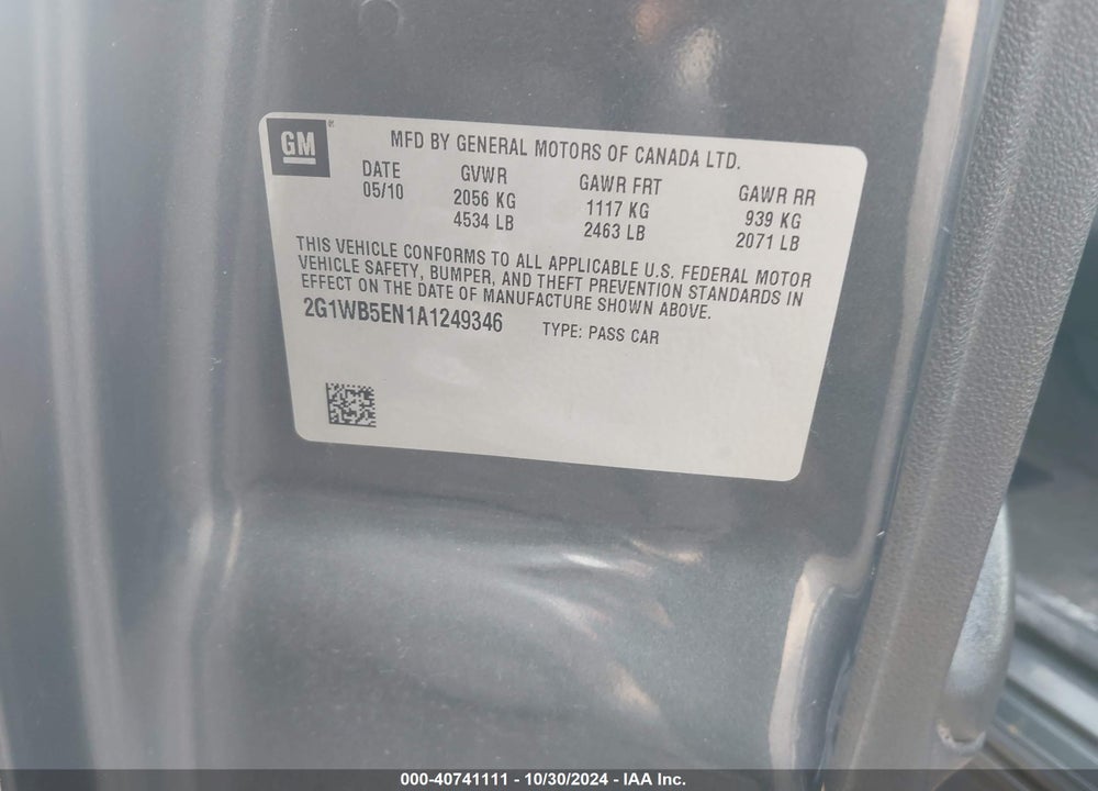 2010 CHEVROLET IMPALA LT VIN: 2G1WB5EN1A1249346