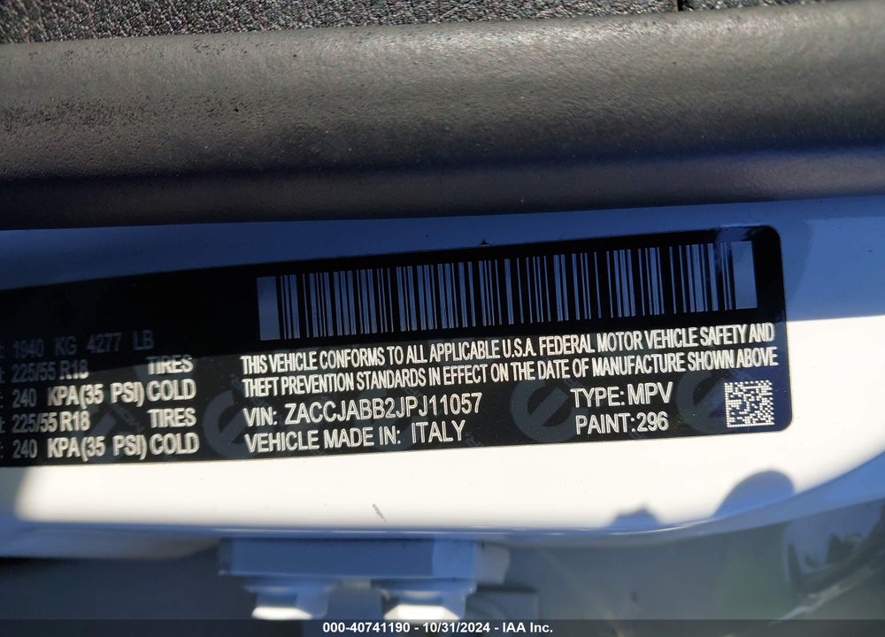 2018 JEEP RENEGADE ALTITUDE FWD VIN: ZACCJABB2JPJ11057