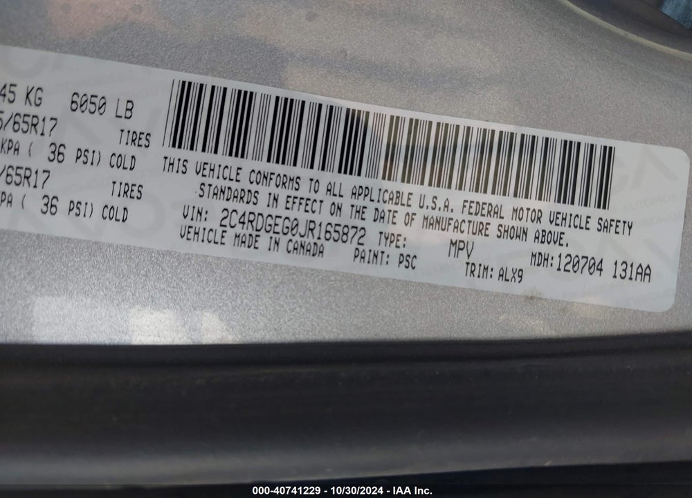 2018 DODGE GRAND CARAVAN GT VIN: 2C4RDGEG0JR165872