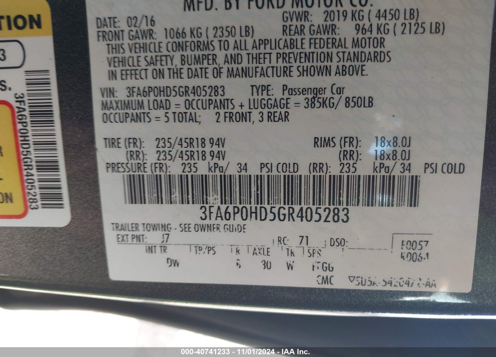 2016 FORD FUSION SE VIN: 3FA6P0HD5GR405283