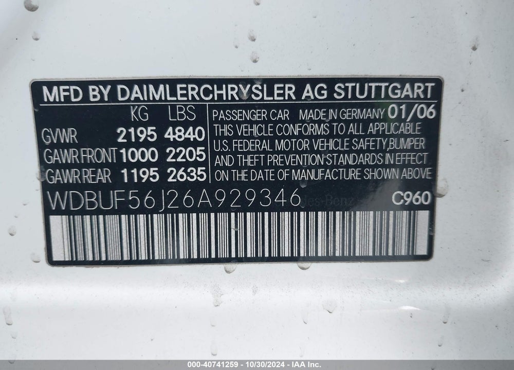 2006 MERCEDES-BENZ E 350 VIN: WDBUF56J26A929346