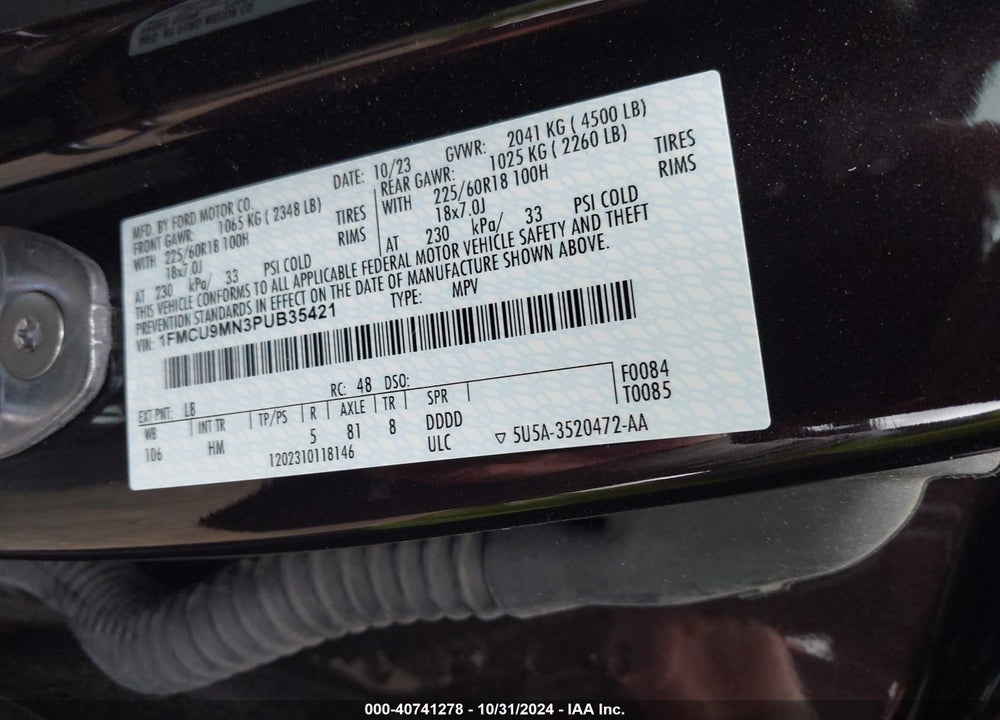 2023 FORD ESCAPE ST LINE VIN: 1FMCU9MN3PUB35421