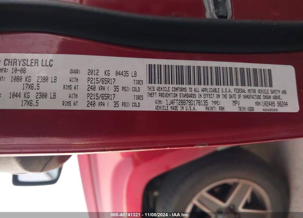 2009 JEEP PATRIOT SPORT VIN: 1J4FT28B79D178135