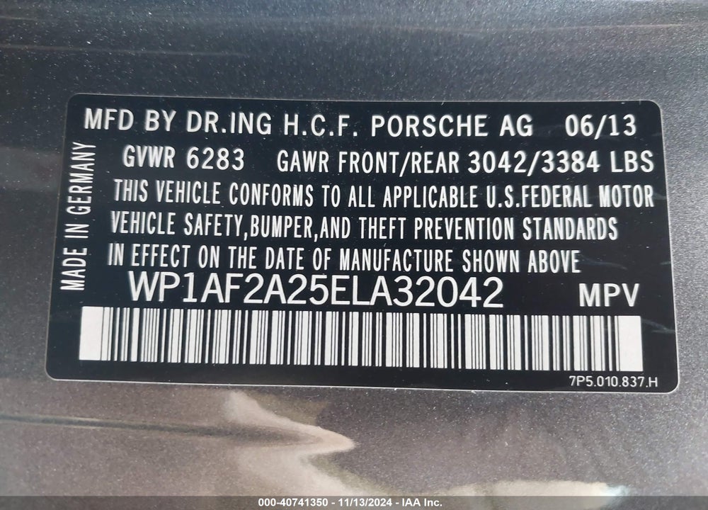2014 PORSCHE CAYENNE DIESEL VIN: WP1AF2A25ELA32042