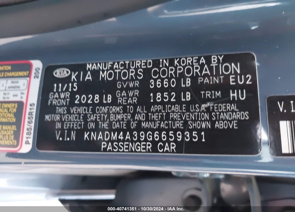 2016 KIA RIO LX VIN: KNADM4A39G6659351