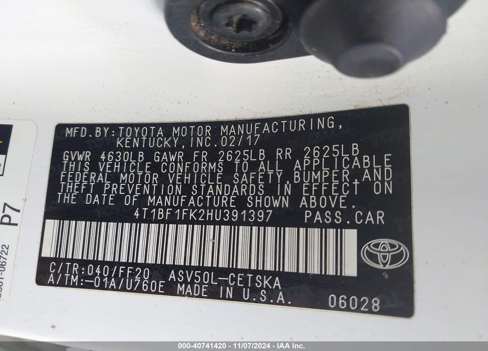 2017 TOYOTA CAMRY SE VIN: 4T1BF1FK2HU391397
