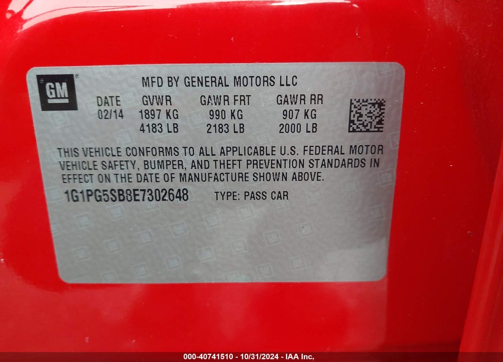 2014 CHEVROLET CRUZE LTZ VIN: 1G1PG5SB8E7302648