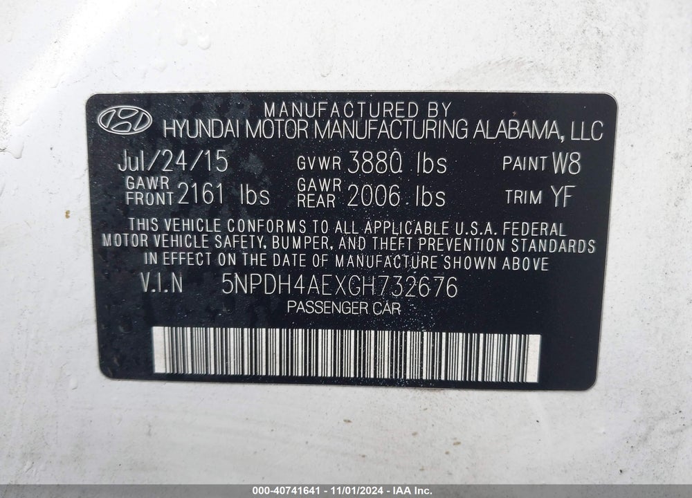 2016 HYUNDAI ELANTRA SE VIN: 5NPDH4AEXGH732676