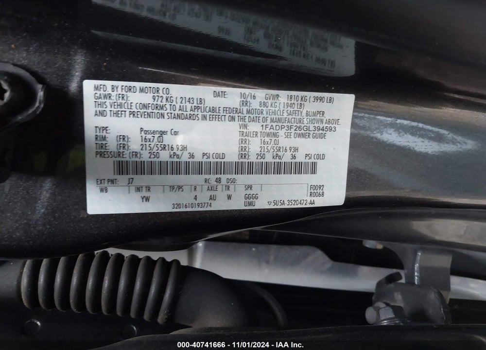 2016 FORD FOCUS SE VIN: 1FADP3F26GL394593