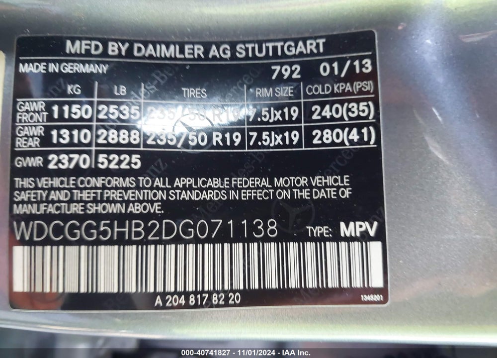 2013 MERCEDES-BENZ GLK 350 VIN: WDCGG5HB2DG071138