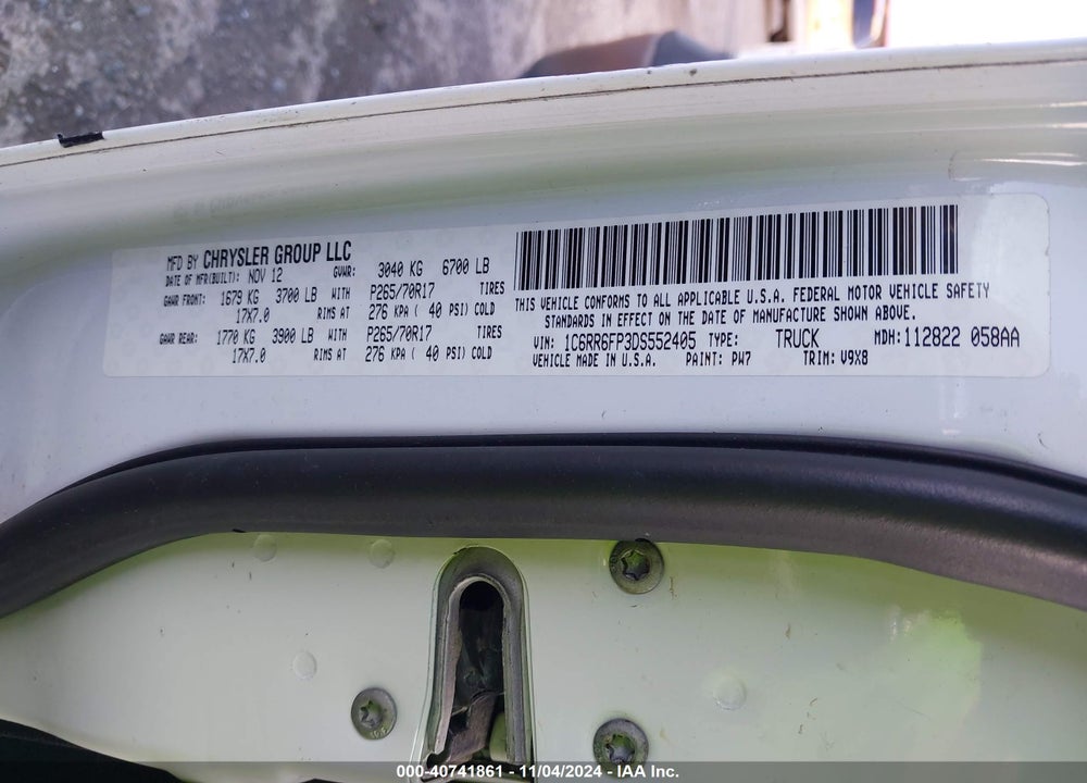 2013 RAM 1500 VIN: 1C6RR6FP3DS552405
