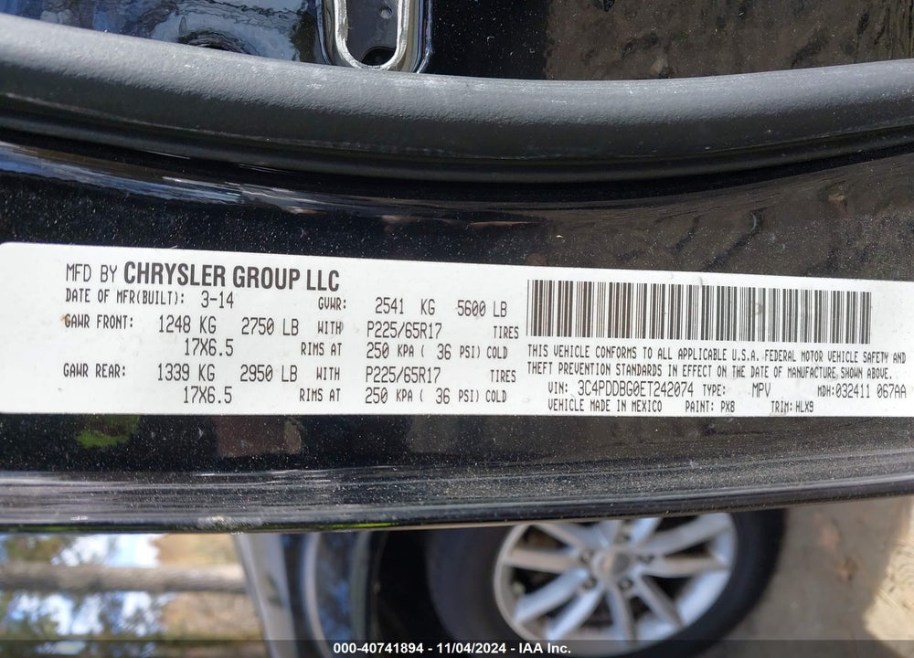 2014 DODGE JOURNEY SXT VIN: 3C4PDDBG0ET242074