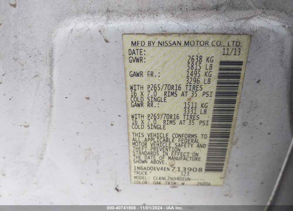 2014 NISSAN FRONTIER SV VIN: 1N6AD0EV4EN713908