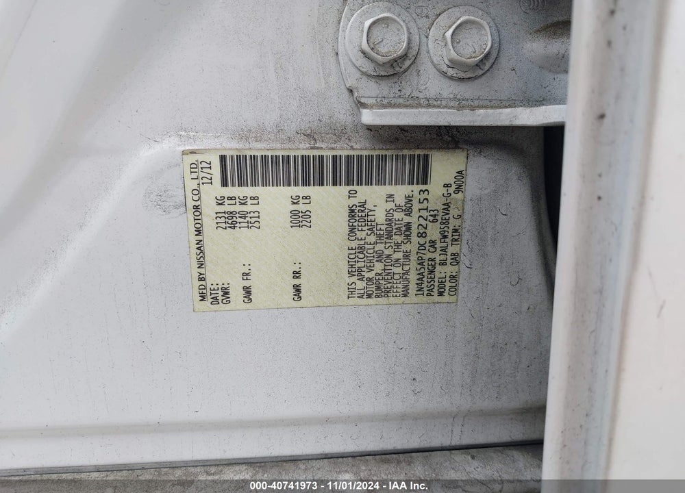 2013 NISSAN MAXIMA 3.5 SV VIN: 1N4AA5AP7DC822153