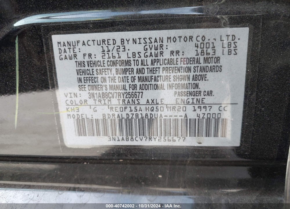 2024 NISSAN SENTRA SV XTRONIC CVT VIN: 3N1AB8CV7RY256677