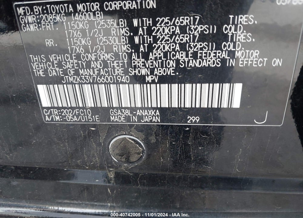 2006 TOYOTA RAV4 BASE V6 VIN: JTMZK33V766001940