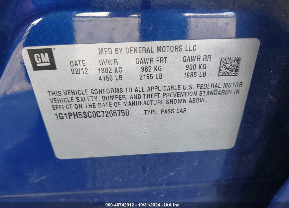 2012 CHEVROLET CRUZE LTZ VIN: 1G1PH5SC0C7266750