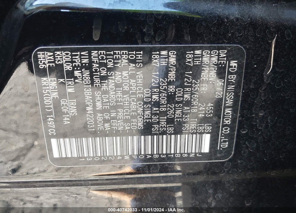 2023 NISSAN ROGUE SV FWD VIN: JN8BT3BA0PW422031