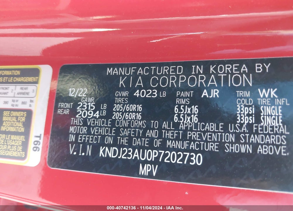 2023 KIA SOUL LX VIN: KNDJ23AU0P7202730