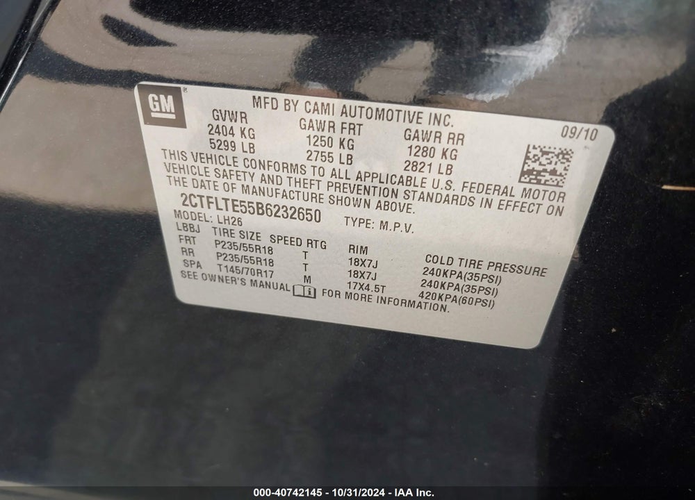 2011 GMC TERRAIN SLE-2 VIN: 2CTFLTE55B6232650