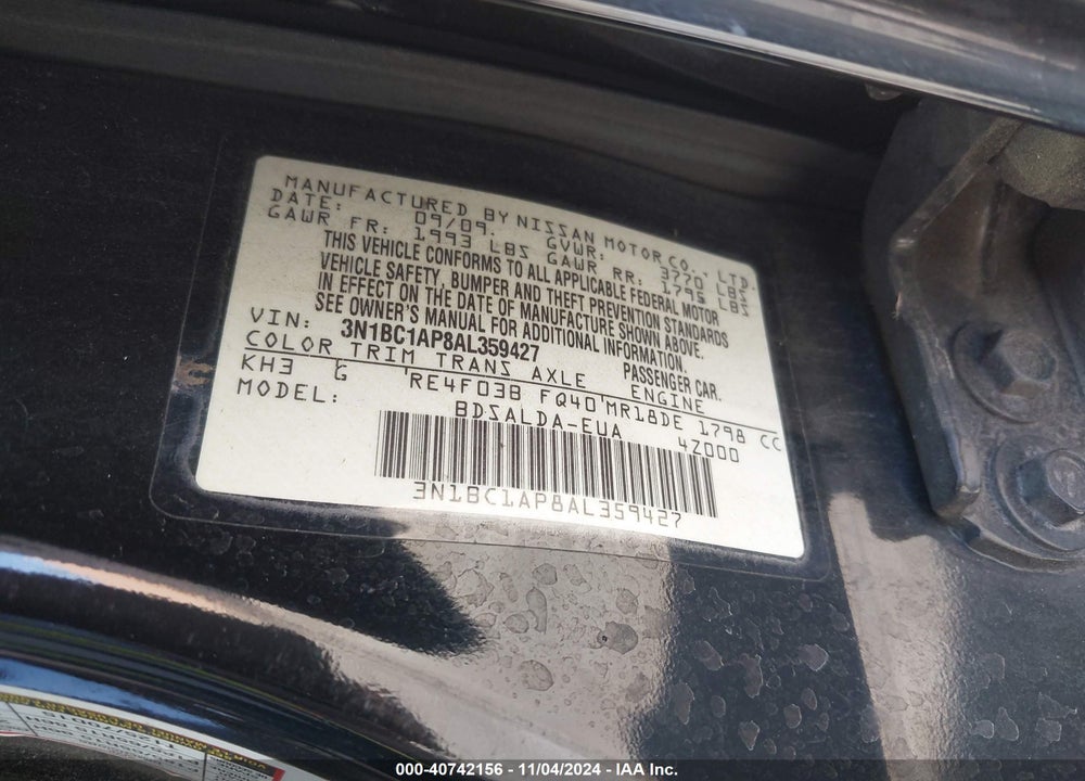 2010 NISSAN VERSA 1.8S VIN: 3N1BC1AP8AL359427