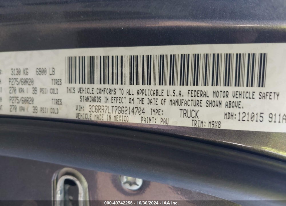 2016 RAM 1500 BIG HORN VIN: 3C6RR7LT7GG214704