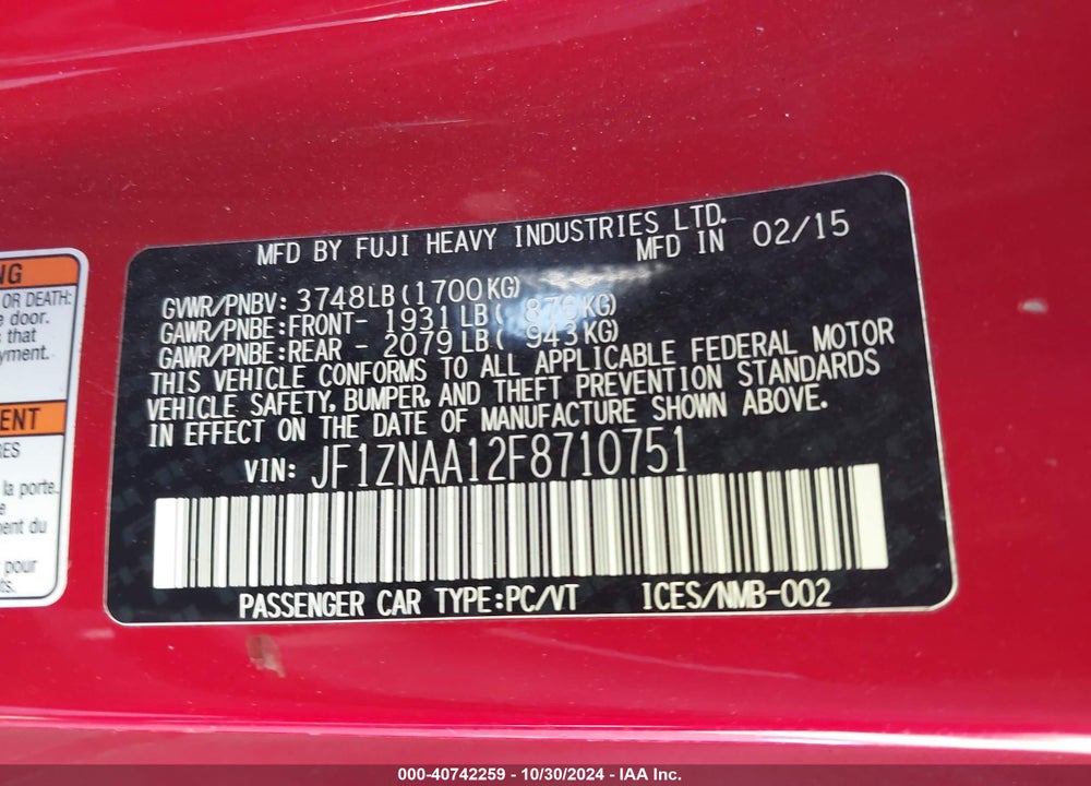 2015 SCION FR-S VIN: JF1ZNAA12F8710751