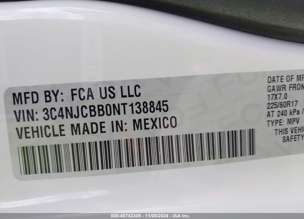 2022 JEEP COMPASS LATITUDE FWD VIN: 3C4NJCBB0NT138845