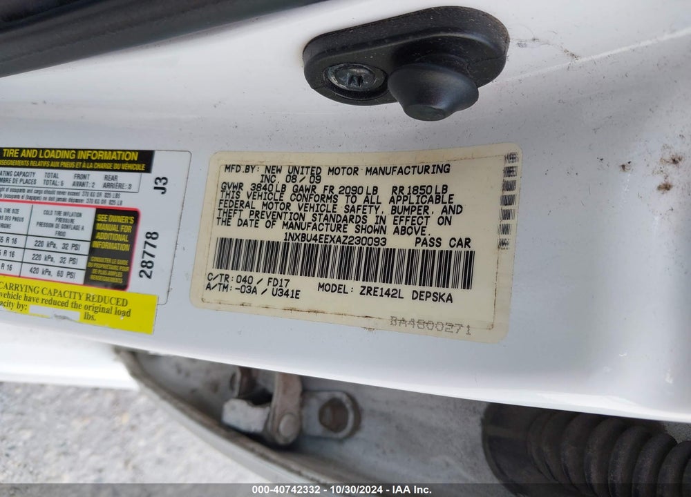 2010 TOYOTA COROLLA S VIN: 1NXBU4EEXAZ230093
