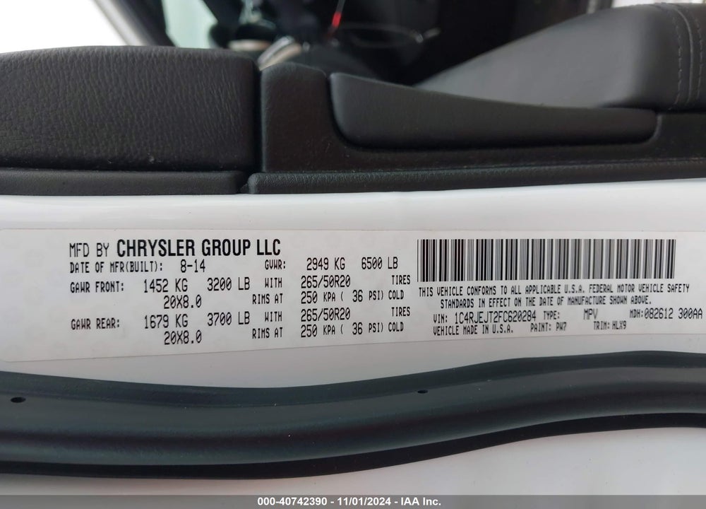 2015 JEEP GRAND CHEROKEE SUMMIT VIN: 1C4RJEJT2FC620284