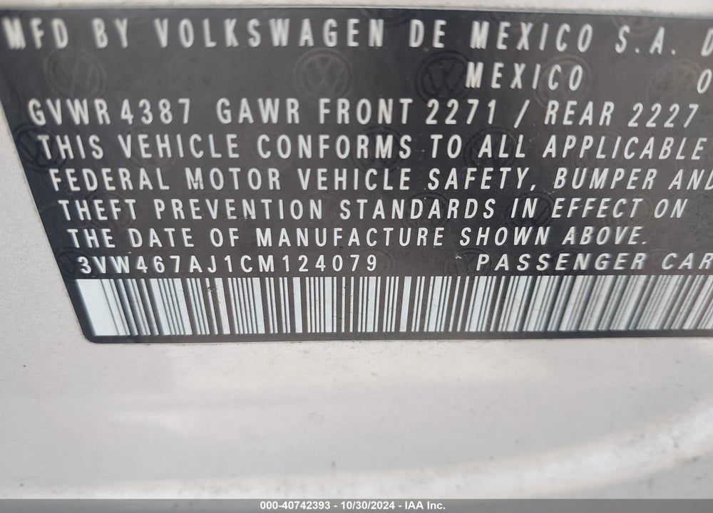 2012 VOLKSWAGEN JETTA GLI VIN: 3VW467AJ1CM124079