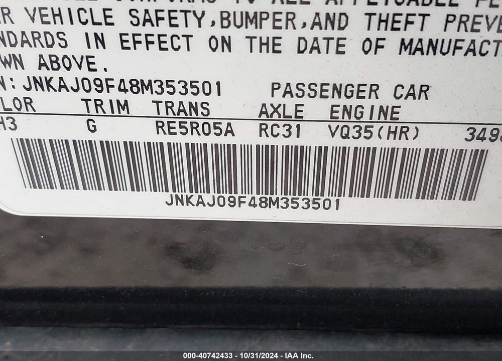 2008 INFINITI EX35 JOURNEY VIN: JNKAJ09F48M353501