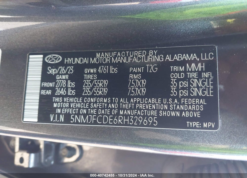 2024 HYUNDAI TUCSON SEL VIN: 5NMJFCDE6RH329695