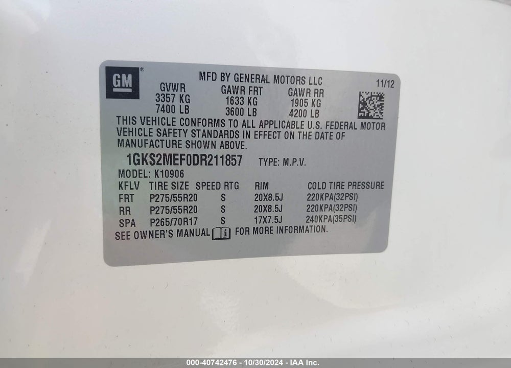2013 GMC YUKON XL 1500 VIN: 1GKS2MEF0DR211857