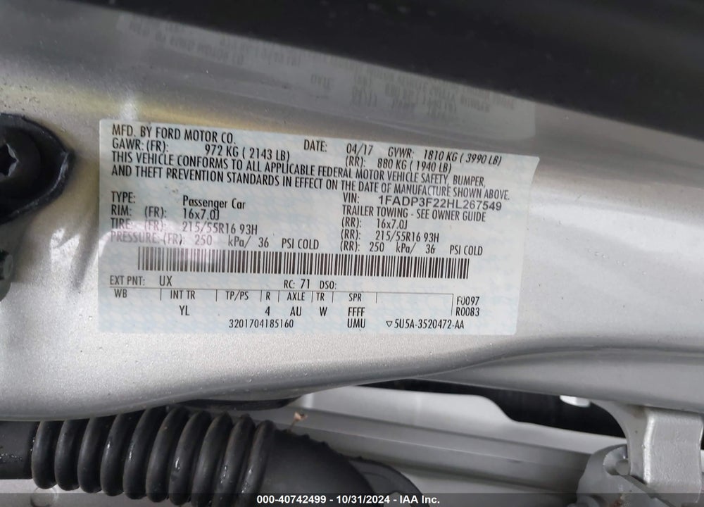2017 FORD FOCUS SE VIN: 1FADP3F22HL267549