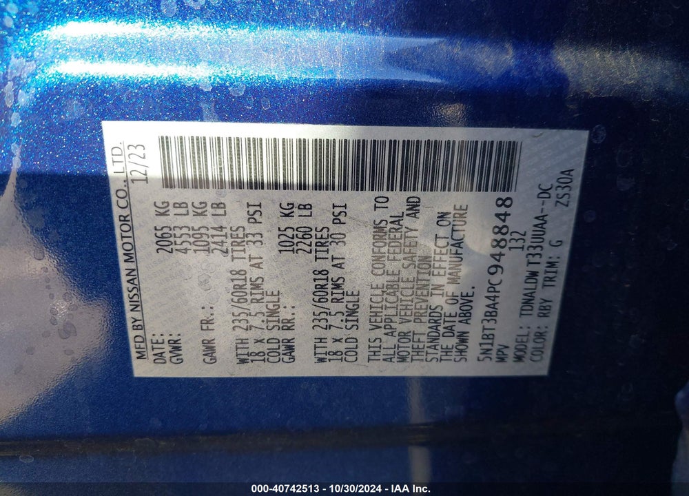 2023 NISSAN ROGUE SV FWD VIN: 5N1BT3BA4PC948848