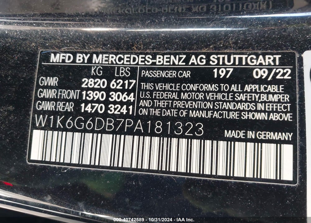 2023 MERCEDES-BENZ S 500 VIN: W1K6G6DB7PA181323