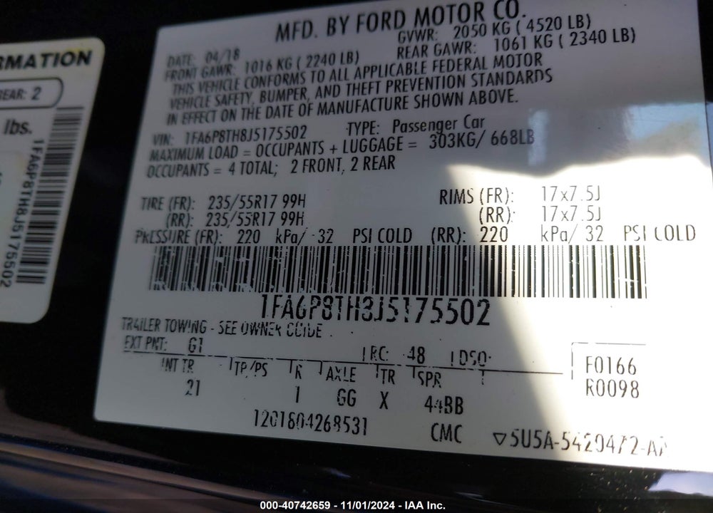 2018 FORD MUSTANG ECOBOOST VIN: 1FA6P8TH8J5175502