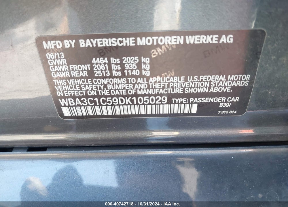 2013 BMW 328I VIN: WBA3C1C59DK105029