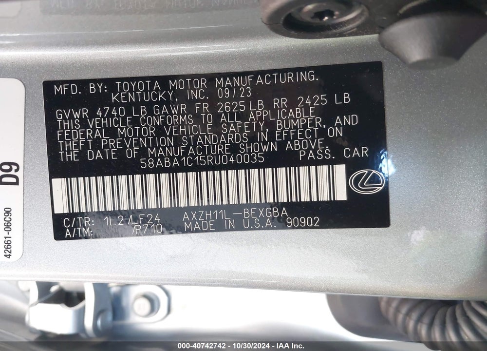2024 LEXUS ES 300H F-SPORT HANDLING VIN: 58ABA1C15RU040035