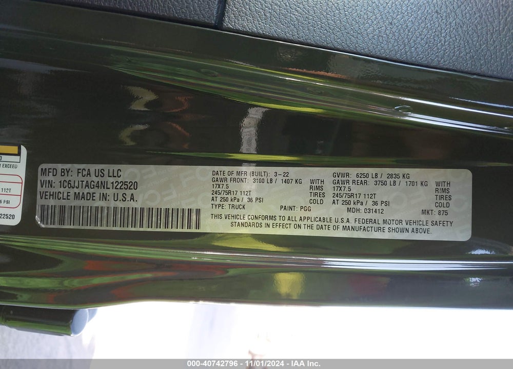 2022 JEEP GLADIATOR SPORT S 4X4 VIN: 1C6JJTAG4NL122520