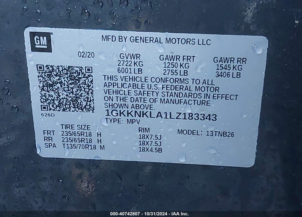 2020 GMC ACADIA FWD SLE VIN: 1GKKNKLA1LZ183343